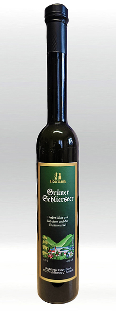 Bild 1 von Grüner Schlierseer 42 % vol. Platinflasche | Inhalt: 0,35 L | Enthält: Farbstoff und *SELLERIE*